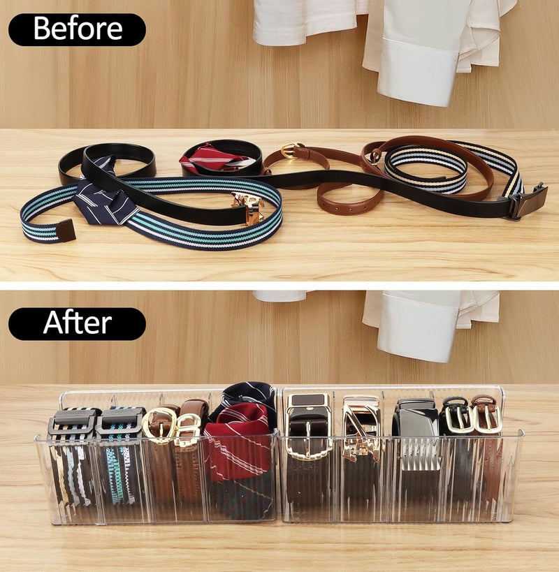 AUOIKK Acrylic Belt Organizer - 2 Pack with Adjustable 4 Compartments & Stackable Design, Clear Storage for Closet and Drawer Organization - Image 5
